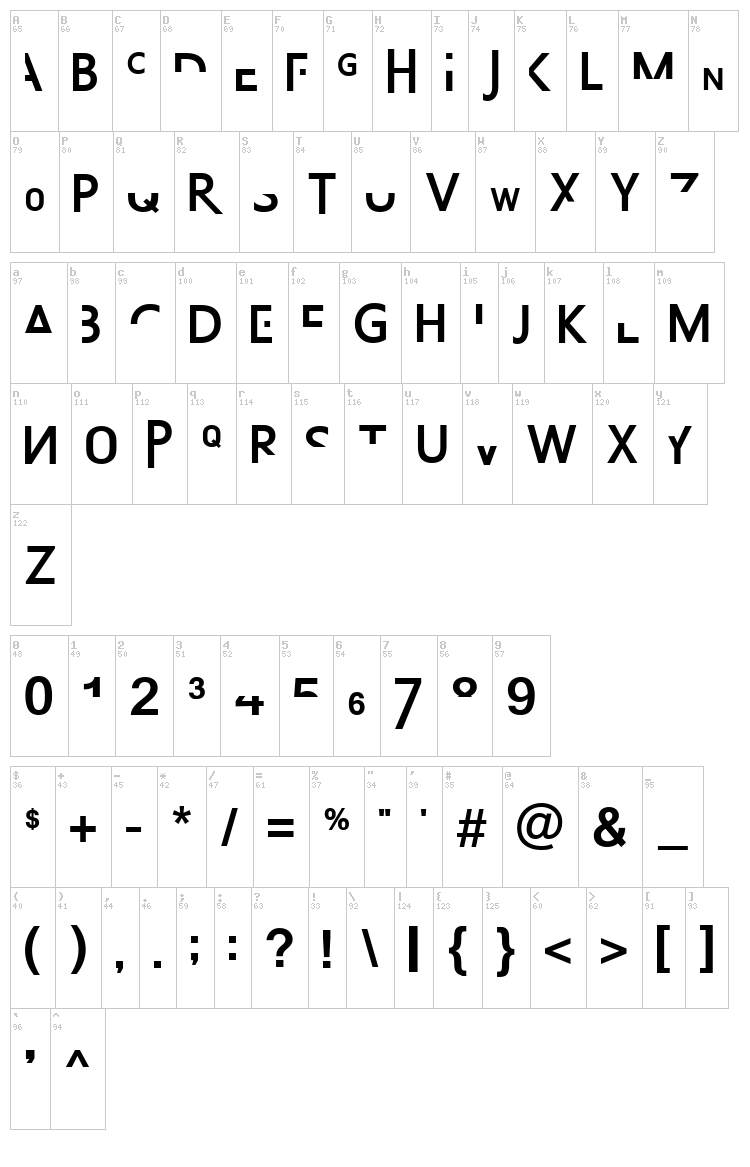 AbsurdSans font map